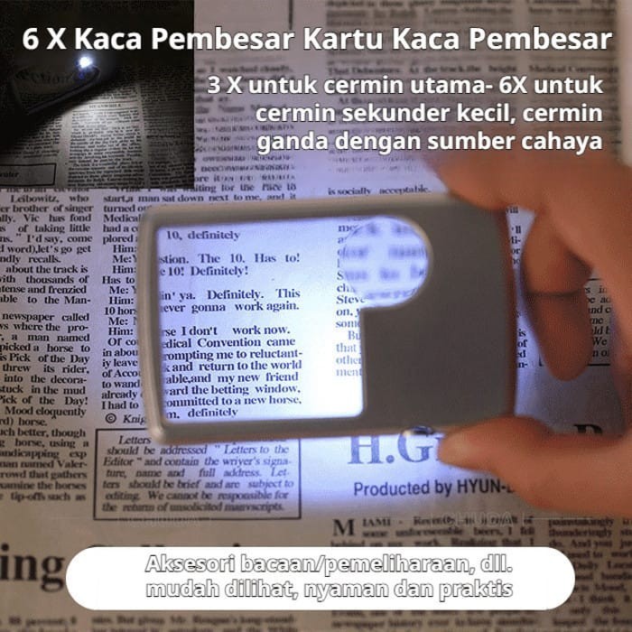 

Kaca Pembesar Lensa Optik Lampu Led 3-6 Kali Ultra-Tipis Rectangular Light Portable Magnifying Glass