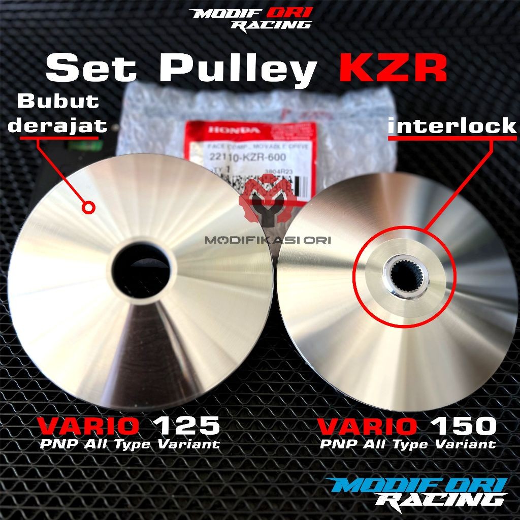 PULLEY VARIO CUSTOM 1 SET BUBUT + KEROK JALUR PART ORIGINAL PULI KODE (KZR) VARIO125 OLD/VARIO125 LE