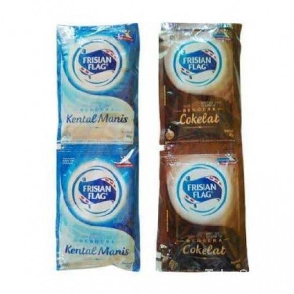

SUSU BENDERA FRISIAN FLAG COKELAT PUTIH 1 RENCENG 6 SACHET 40gr 40 gr - Kental Manis Coklat Saset Pcs