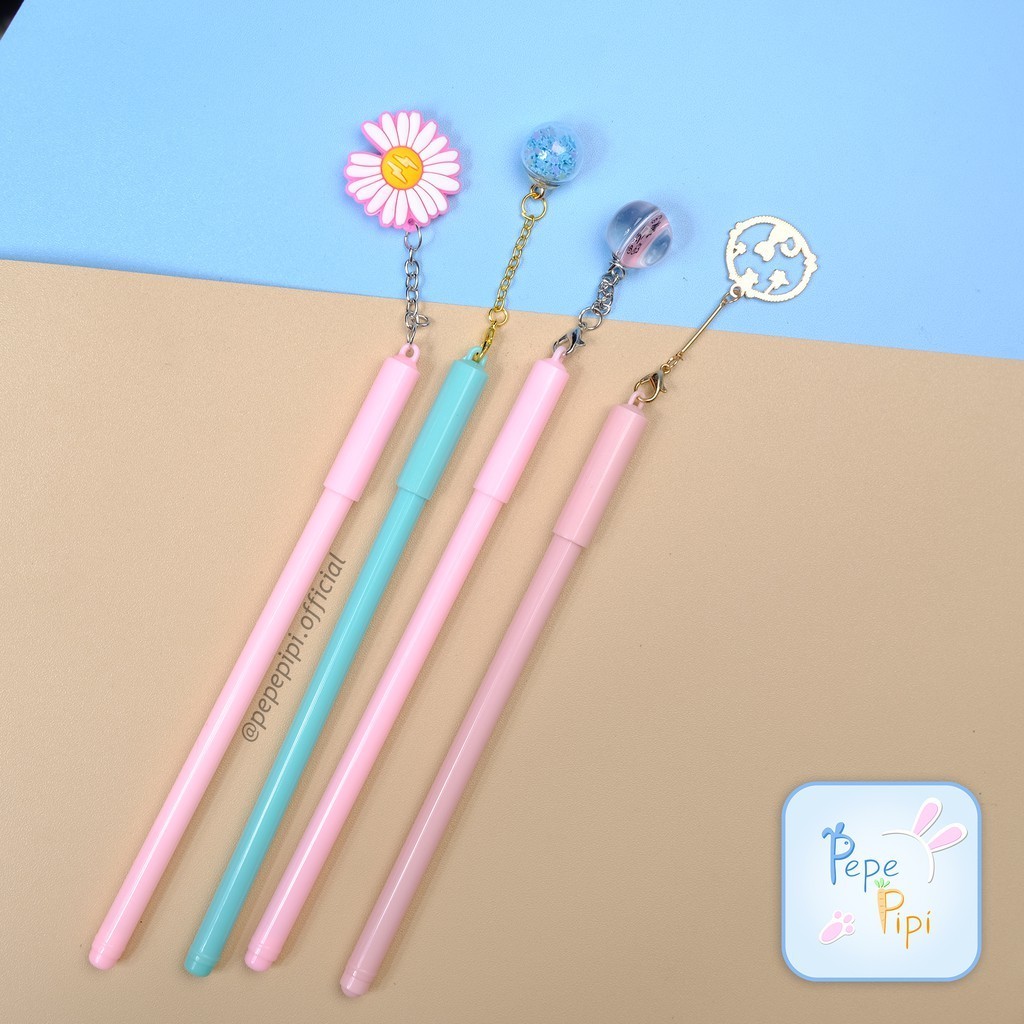 

4 &12 pcs Pena Gantungan Mix Pen Bolpen Pulpen Bolpoin Karakter lucu kupu bola bulu bunga penggaris