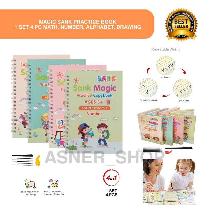 

ASNR Buku Belajar Tulis Anak Kecil Sank Magic Ajaib 1 Set Isi 4 Book + Pulpen Gambar