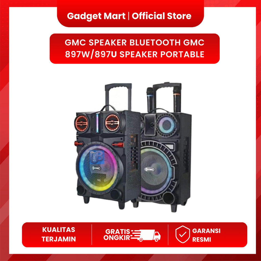 GMC Speaker Bluetooth GMC 897W/897U Speaker Portable + 2 MIC WRLS
