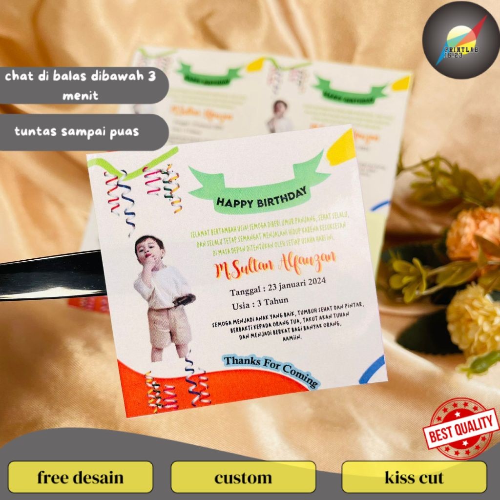 

PrintLab Print Stiker Ultah Anak Ulang Tahun Label Bentuk Kotak Sticker Ulang Taun Balita Uk.Kecil