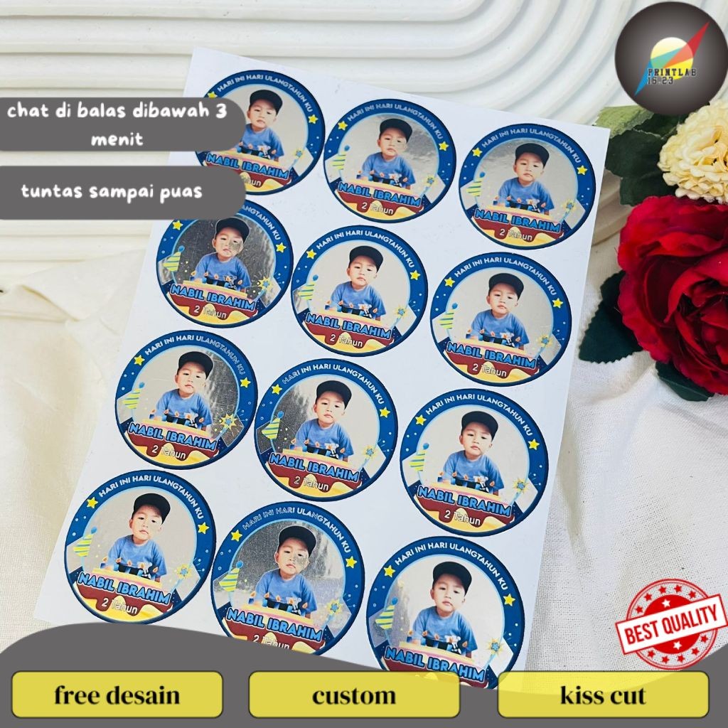 

PrintLab 9-15 Sticker Ultah Anak Gold/Silver Anti Air Stiker Label Undangan Happy Birthday Uk.Besar