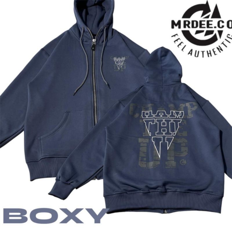 SWEATER HOODIE ZIPPER BOXY JAMINAN 100% ORIGINAL MR DEE 100% COTTON FLECEE PREMIUM TEBAL GRAMASI 300
