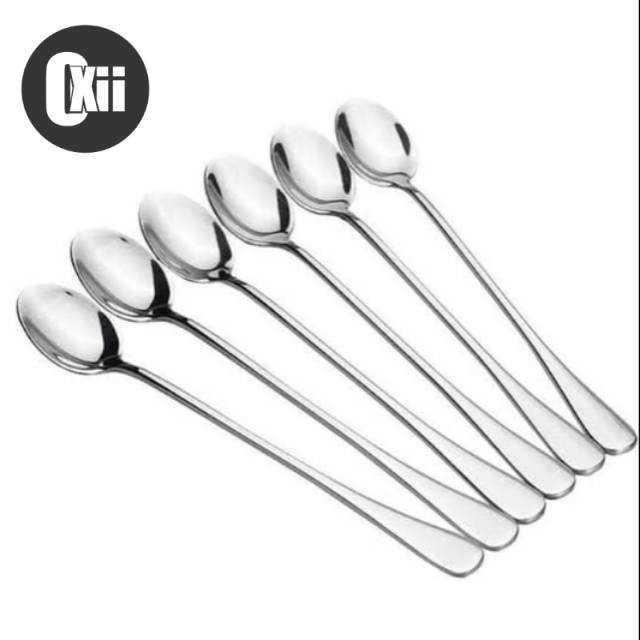 Sendok teh panjang TEBAL kualitas hotel isi 6pcs / sendok es panjang tebal stainless / sendok teh ho
