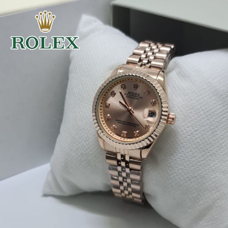 (BEST SELLER) Promo Jam Tangan Wanita ROLEX Gerigi Bahan Halus Premium Rantai Stainless Tanggal Akti