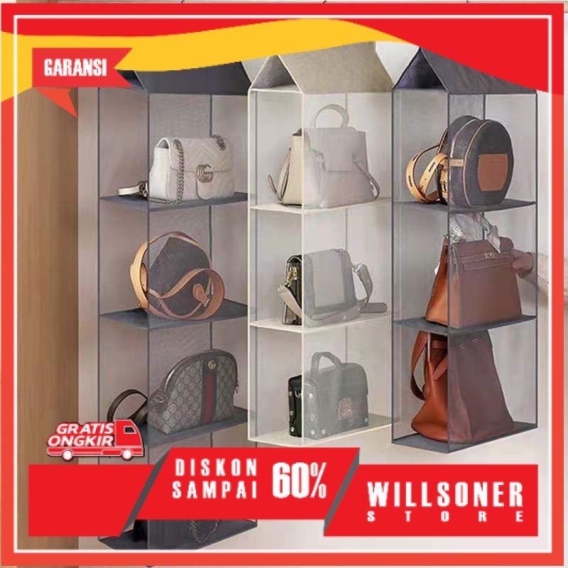Tas Gantung Penyimpanan Organizer Tas Handbag Transparan di Pintu / Dinding / Lemari