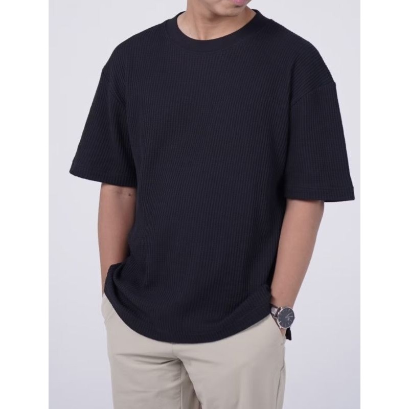 KAOS WAFFLE WAFER LENGAN PENDEK PRIA / BASIC CREWNECK POLOS SWEATSHIRT WAFFEL UNIQLO