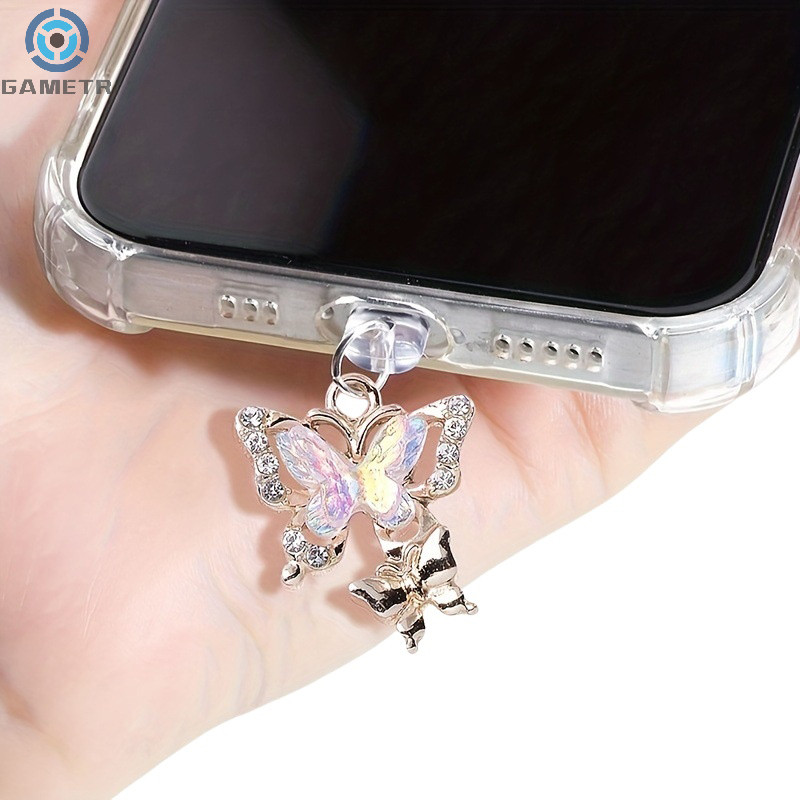 1PC New Butterfly With Artificial Diamonds Accessory Decoration For Phone Type-c Port Mobile Phone D