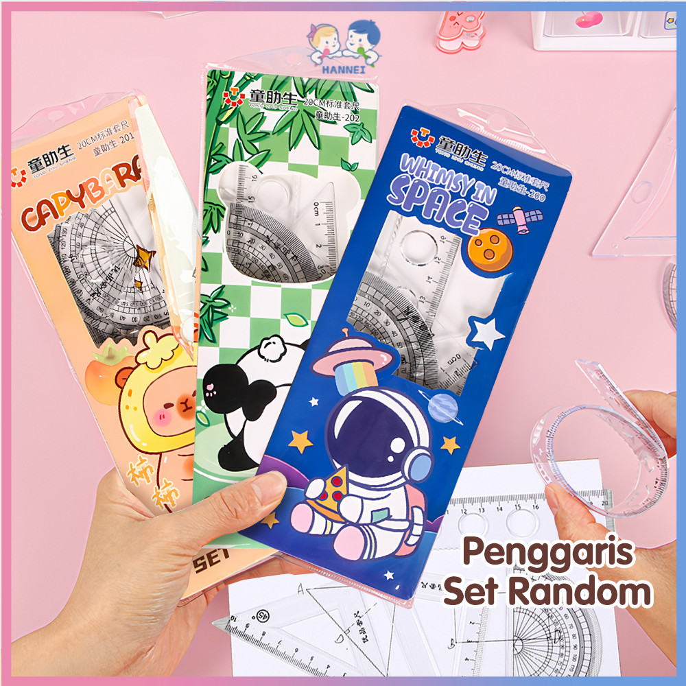 

Hannei Penggaris Lucu Set 4Pcs Premium Ruler Set Transparant Dapat Ditekuk Tanpa Patah