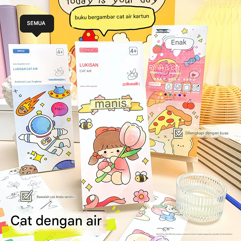 

Buku Catatan Kartun Lucu Cat Air Buku Mewarnai Berkualitas Tinggi untuk Siswa Sekolah Dasar Anak-anak Buku Gambar Doodle Cat Air Portabel