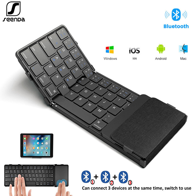 SeenDa Tri-Folng Wireless Keyboard with Touchpad Rechargeable Mini Keyboard Foldable Keyboard for Wi
