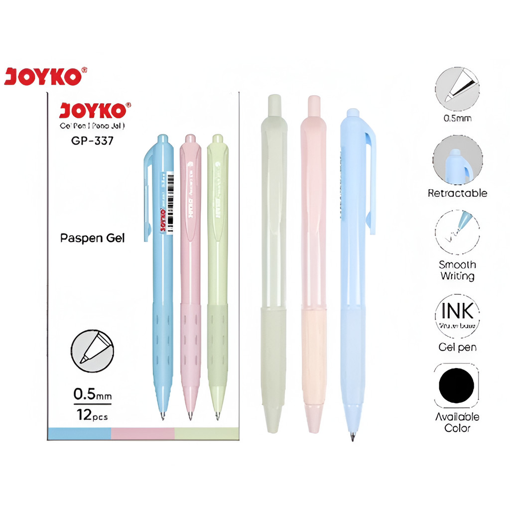 

Gel Pen Pulpen Pena Joyko GP-337 Paspen Gel 0.5 mm (1 PACK / 12 PCS) - Bolpen Pulpen Gel Hitam 0.5 mm