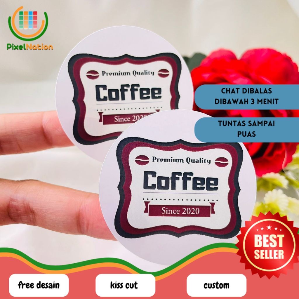 

PiNat 2-4 Sticker Label Bulat Tema Kopi Stiker Minuman Coffe Free Desain Custom Logo Coffee