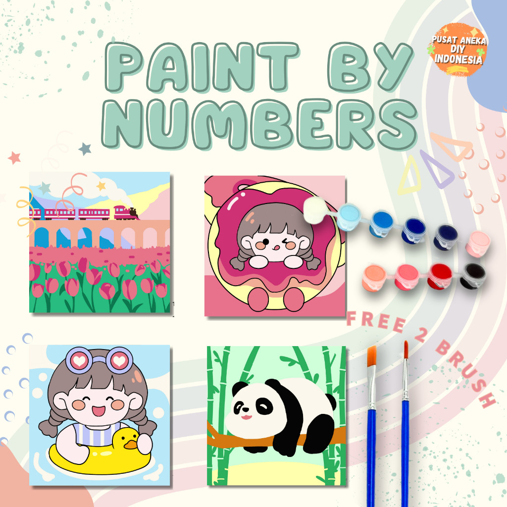 

ORIGINAL DIY Paint By Numbers Kit 1 Set Number Canvas Board | Kanvas Alat Lukis 20x20 With Frame Digital Painting Landscape Animal Cartoon fr-9