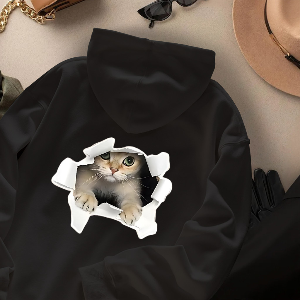 YS Hoodie  Wanita Korean Style terbaru Hoodie Oversize Wanita cetakan Pola Kucing Lucu Bahan Milk Co
