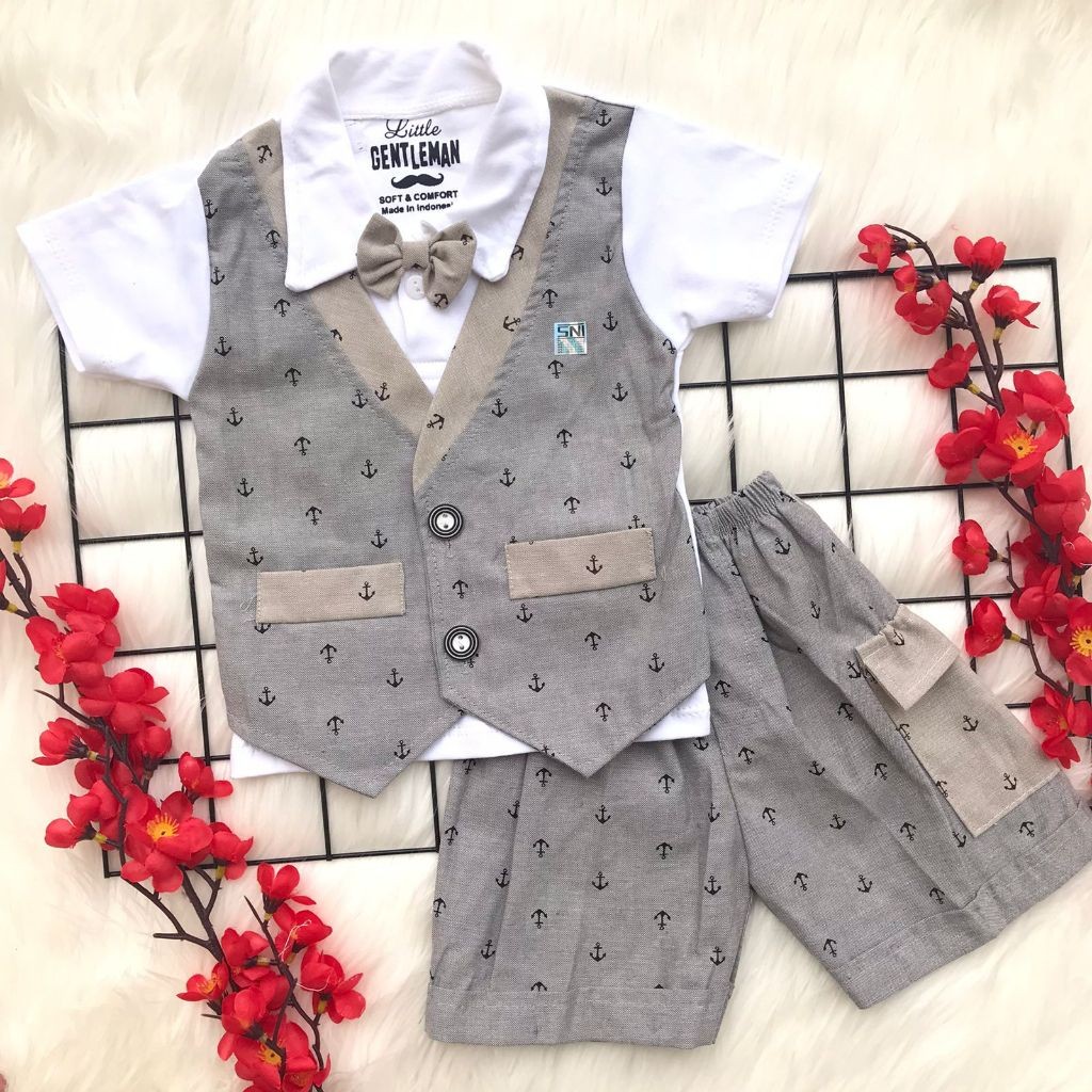 AMAISHOP Baju setelan rompi bayi laki laki 0 6 bulan setelan bayi cowok bestseller murah kekinian -k