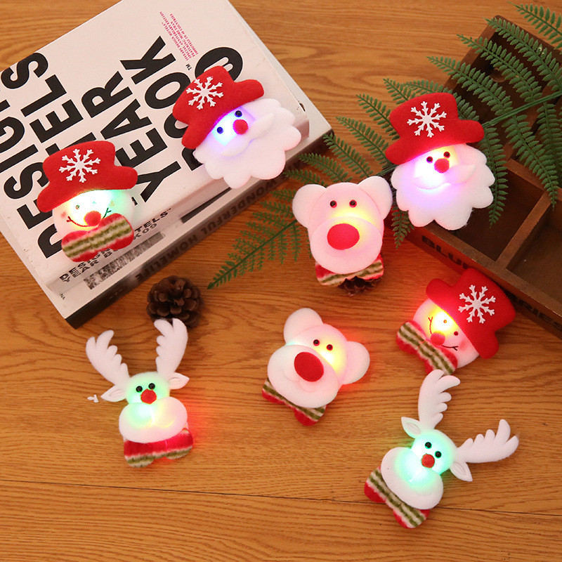 ACC184 Aksesoris Bros Brooch Peniti Boneka Kepala LED Berlampu Head Santa Snowman Rusa Ornamen Hiasa