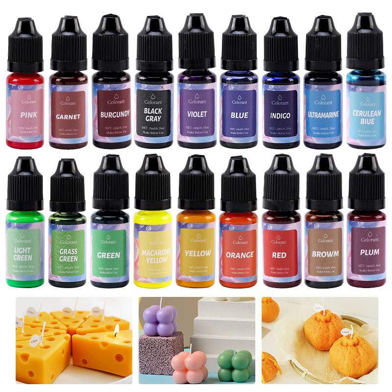 

18 Colors 10ml Liquid Dye Candle Resin Pigment Colorant Resin Soy Wax Dye for DIY Candle Soap UV Epoxy Resin Mold Crafts Making