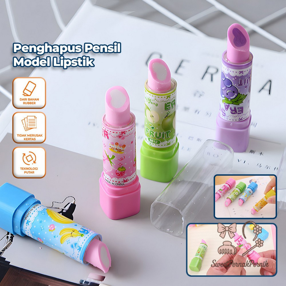

Penghapus Model Lipstik Karakter Buah Random / Penghapus Pensil Eraser Buah Warna Warni Lucu / Penghapus Pensil Eraser Fruits Import