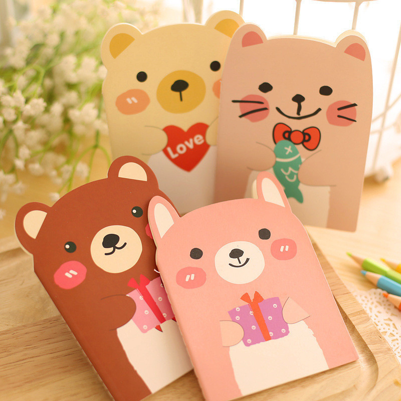 

Mini Cute Cartoon Bear Journal Diary Notebook Lined Paper Notepad Stationery School Office Supply Black