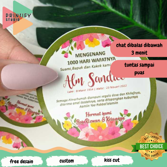 

Printify Print Cetak Sticker Mengenang Bulat Stiker Tahlil Wafat Chromo 7 40 100 1000 Hari Bandung