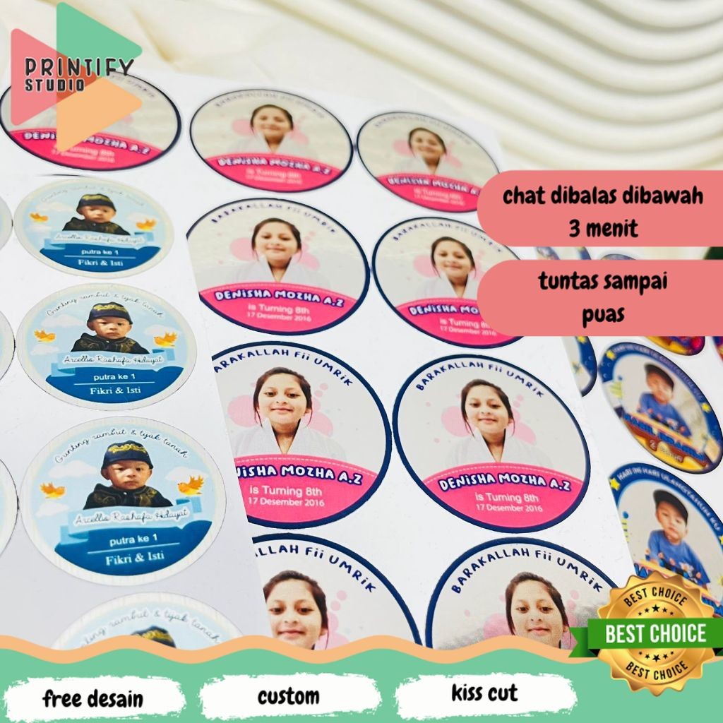 

Printify 2-4 Stiker Gold/Silver Ulang Tahun Anak Bentuk Bulat Label Sticker Undangan Happy Birthday