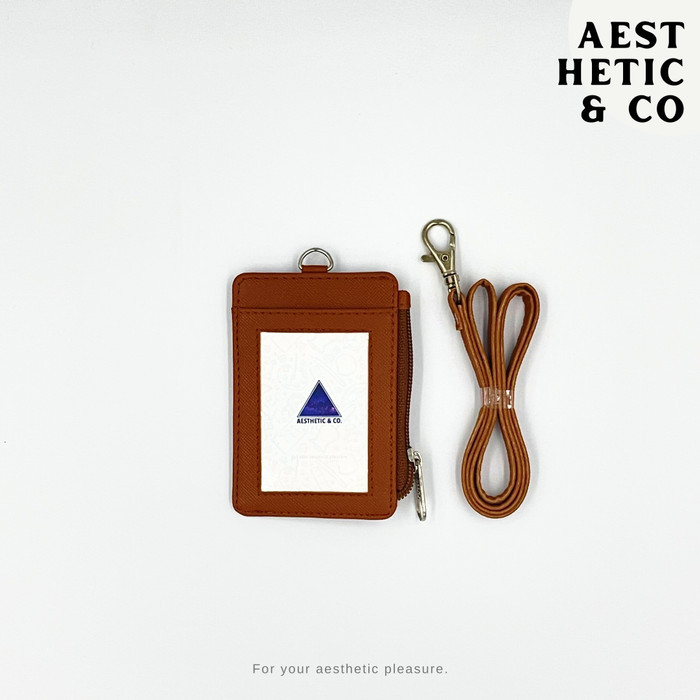 

New Collection Lanyard ID Card Name Tag Resleting Card Holder Kulit - Premium V.02 - Cokelat