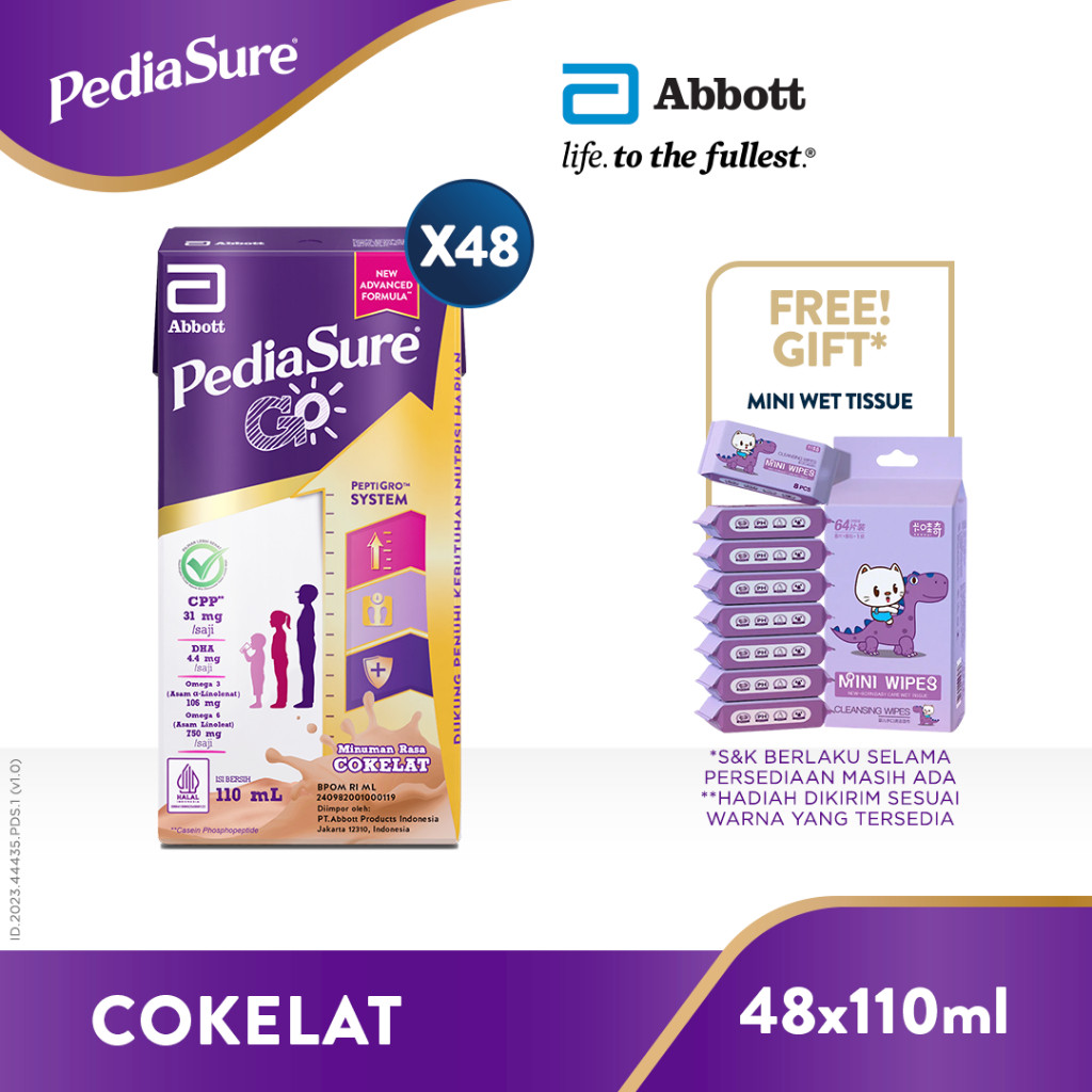 

PediaSure Go Cokelat (1-10th) - Nutrisi UHT - 48x110ml - FREE GIFT