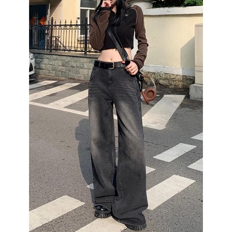 Lumina-Celana Jeans Highwaist Hitam retro terbaru kulot abu-abu retro pinggang tinggi--baggy jeans