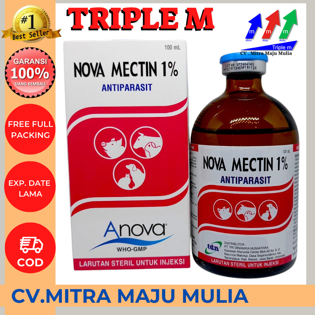 NOVA MECTIN 1% Triple M- Obat ANTIPARASIT (cacing/gudeg) pada HEWAN