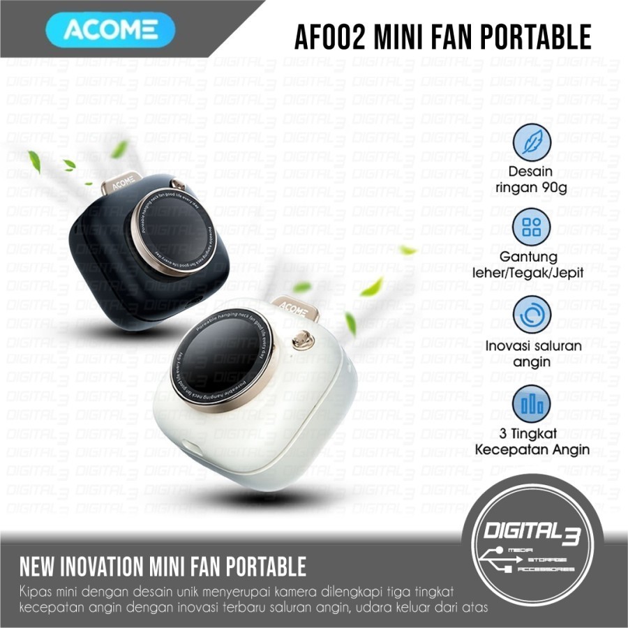 ACOME AF002 Mini Fan Kipas Angin Desain Kamera Kipas Mode Senyap Kipas Meja Kipas Jepit Portable Fas