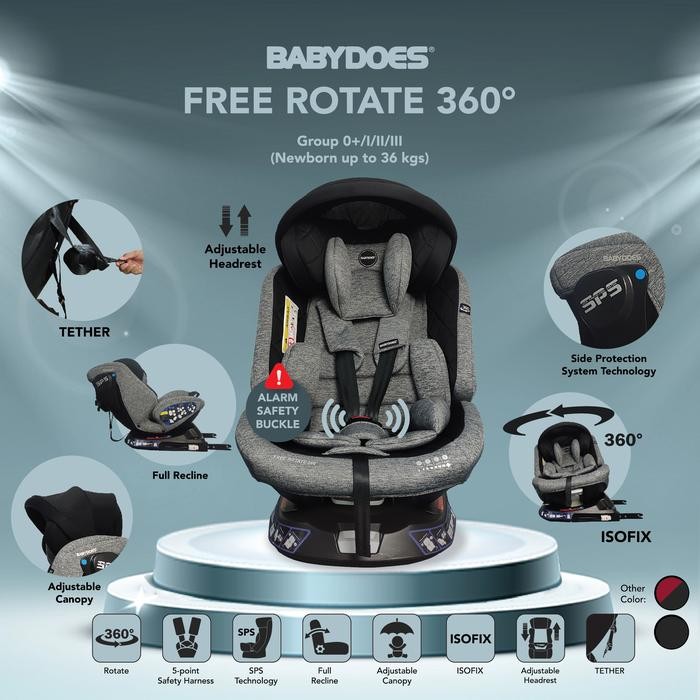 BABYDOES CARSEAT CH 8749 FREE ROTATE 360 - GREY