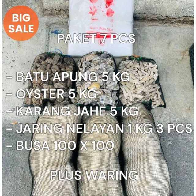 Paket media filter 5kg plus waring 7 pcs / paket media filter kolam besar / batu apung / oyster / ka