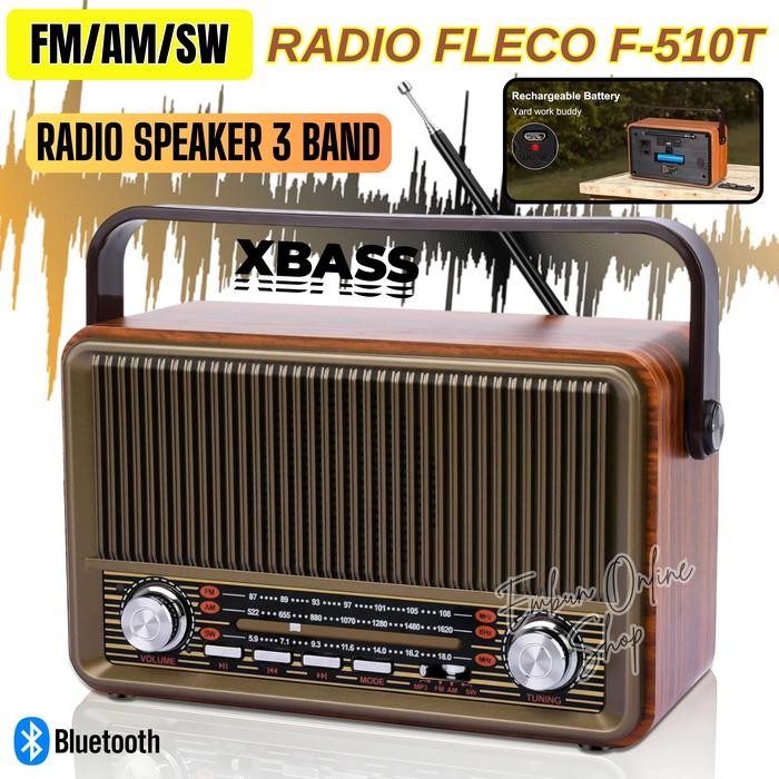 TERLARIS Speaker Bluetooth Fleco F-510T / Radio Internasional FM/AM/SW - Speaker Portable Full Bass 