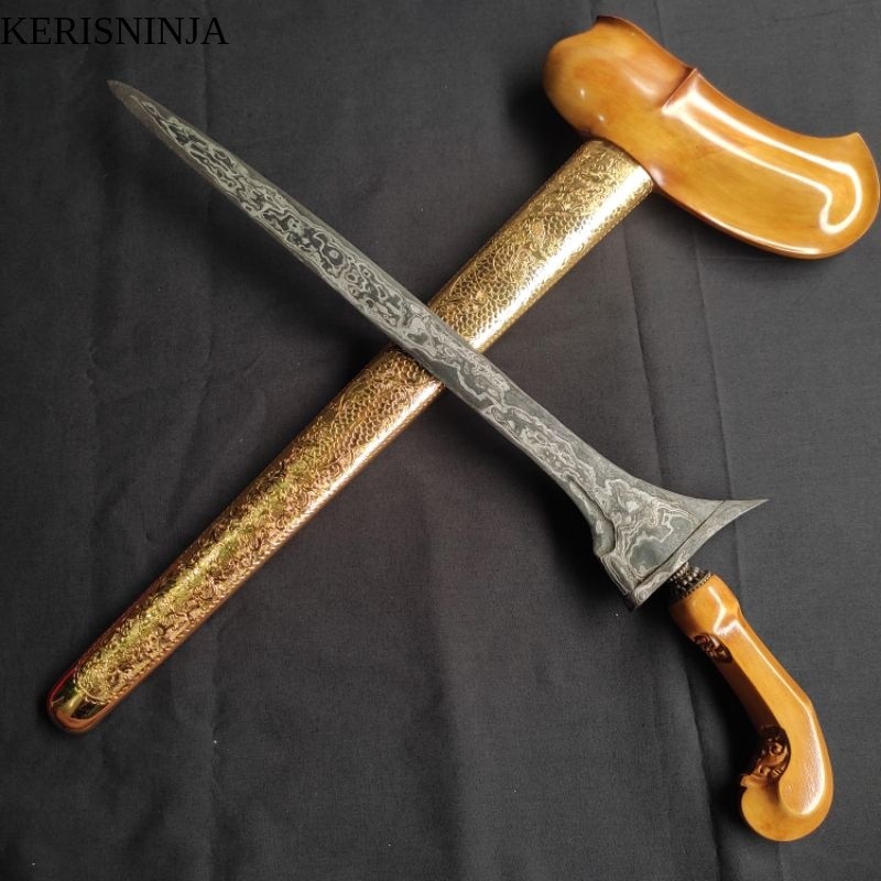 Keris Tilam Upih Sepuh Tri Pamor Wos Wutah - Udan Mas Tiban - Bungkus Tangguh Mataram NJ13