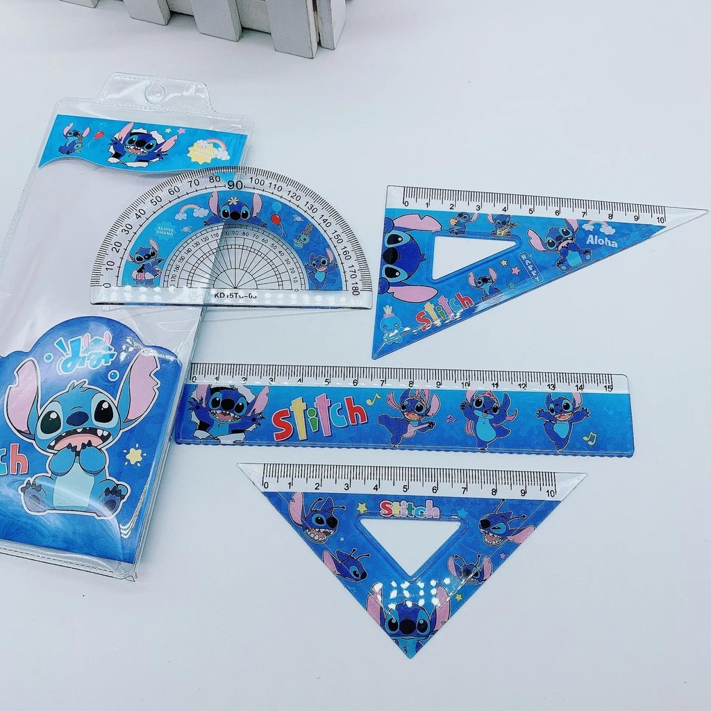 

1Set MINISO Stitch Creative Ruler Set Student Study Stationery Ruler Triangle Protractor Set School Supplies Kid Gift Wholesale