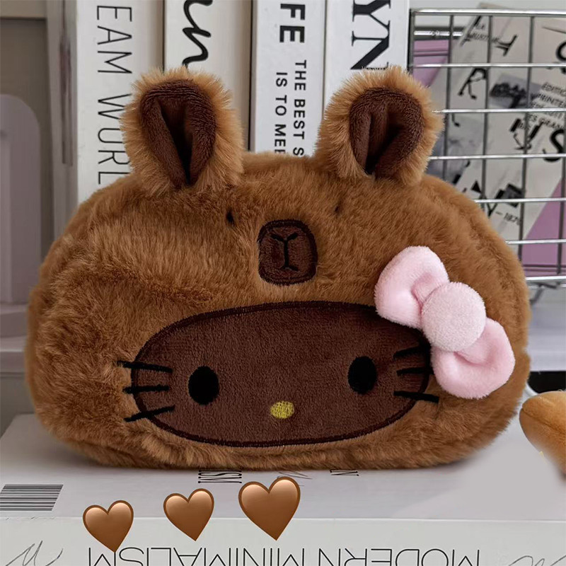 

Kawaii Hello Kitty Plush Pencil Case Cartoon Makeup Bag Large Capacity Stationery Cosmetics Pencil Pouch Storage Bag Gift