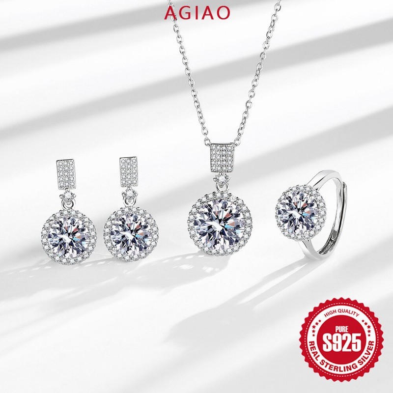 AGIAO Platinum Industri Berat Kelas Atas Flash Berlian Mewah Putri Bulat Anting Berlian Cincin Liont