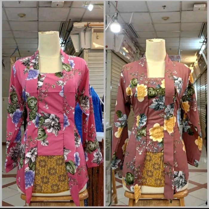 

✨LARIS✨ -atasan kebaya kutu baru prenium motif bunga/seragam kantor/pesta - mocca, M