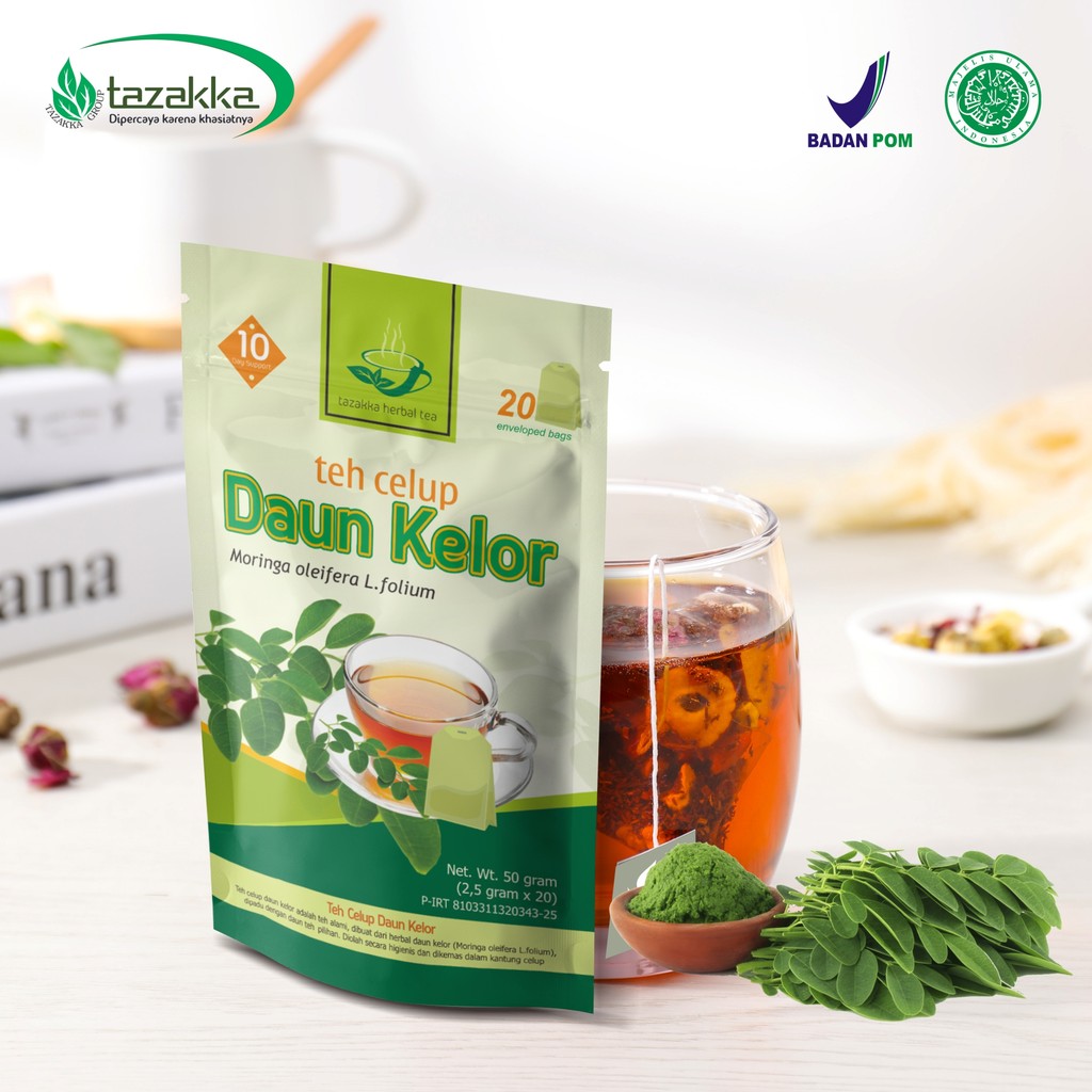 Teh Daun Kelor pouch Tazakka Halal kaya antioksidan asi booster anti kanker Villa Herbal,mengontrol 