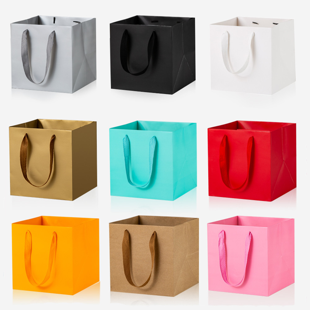 

15Packs Square Flower Paper Bags with Handle Wedding Gift Packaging Bags with Rope Potted Flower Bags Custom Logo 15/20/25cm