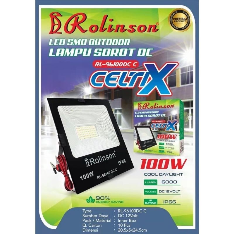 Lampu Sorot Aki LED 100 Watt Lampu Sorot DC LED 100W Cahaya Putih Lampu Sorot ROLINSON RL-96100DC C 