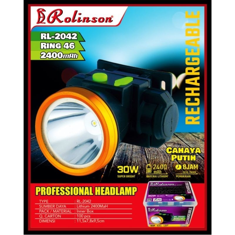 Senter kepala 30W LED ROLINSON Headlamp LED 30 Watt RL-2042 Sangat Terang Senter