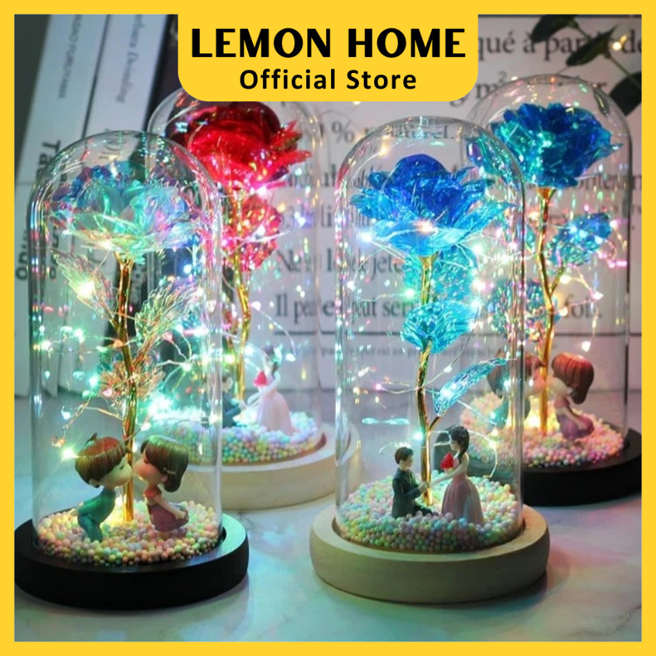 Lemon Home ⭐Garansi 1 Tahun⭐ Lampu Hias LED Bunga Mawar Rose Glass Dome Hiasan Ruangan Kamar Pajanga