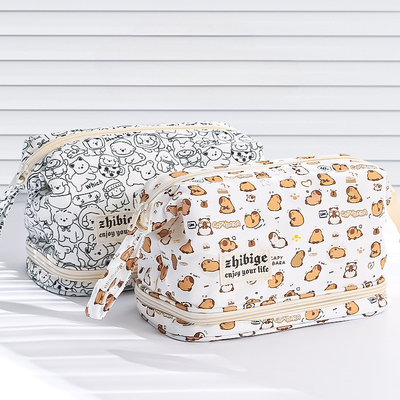 

Large Capacity Multifunctional Double-layer Card Leather Pencil Case Storage Bag Cute and Simple Makeup Bag