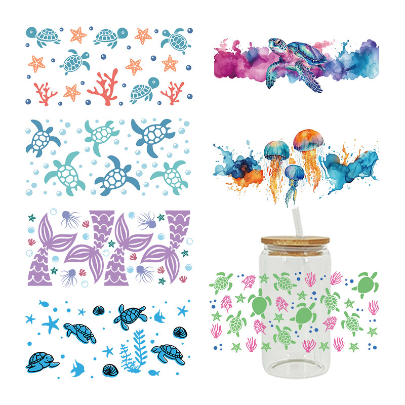 

UV DTF Transfer Sticker Marine Life Turtle For The 16oz Libbey Glasses Wraps Bottles Cup Can DIY Waterproof Custom Decals D7985