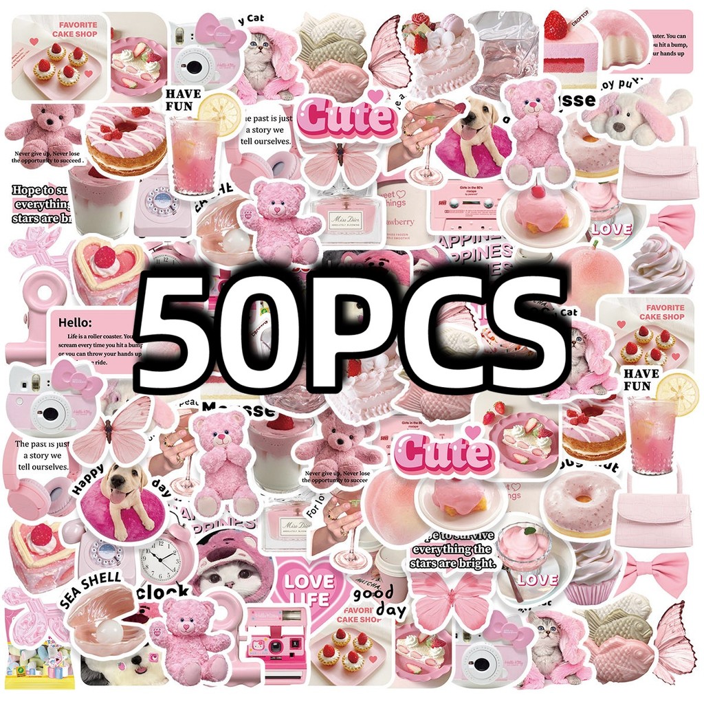 

50pcs Pink Romantic Stickers Cute Love Heart Notebook DIY Skateboard Laptop Mackbook Diary Bagasi