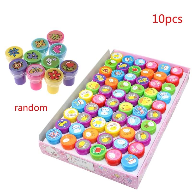 

10Pcs Kid Fun Cartoon Self Inking Rubber Stamps Scrapbooking Cute School Craft